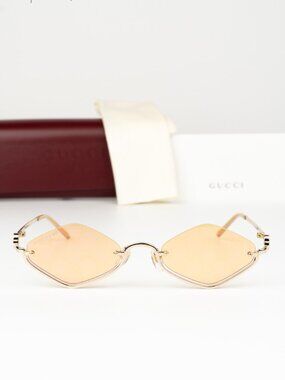 Gucci Men Sunglasses Gold Rose Mirror Yellow Cat Eye GG1604S 004 NEW AUTHENTIC